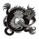 A yin yang symbol intertwined with intricate tiger and dragon motifs tattoo design idea
