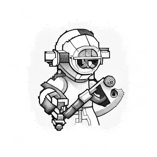 A carpenter's tools forming a pixelated video game character tattoo design idea