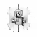 A carpenter's tools forming a pixelated video game character tattoo design idea