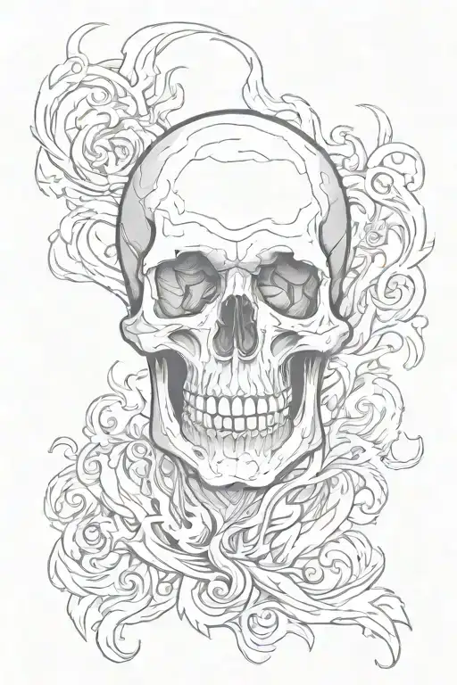 skull and flames left arm tattoo design idea
