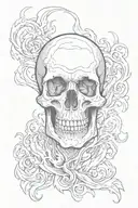 skull and flames left arm tattoo design idea
