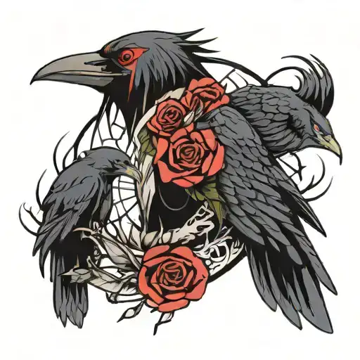 black crows and itachi on right shoulder sleeve  tattoo design idea