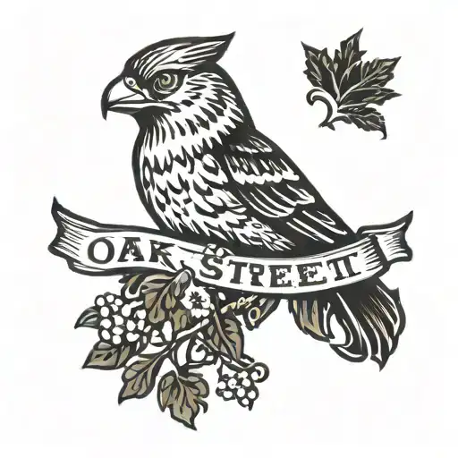 The "Oak Street Ink" logo is designed in a bold, vintage Americana tattoo style, with thick, black outlines and classic  tattoo design idea