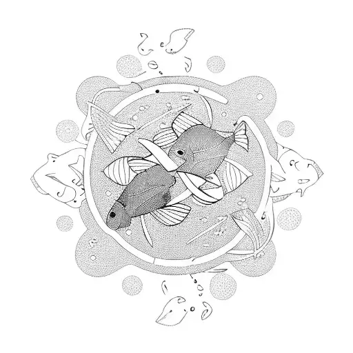 2 small gold fish swim in circle  tattoo design idea