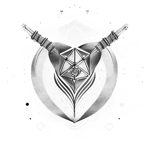 Abstract design of a metal heart with the Gemini zodiac symbol intertwined, reflecting internal conflict tattoo design idea