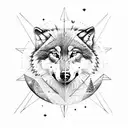 Wolf surrounded by celestial mechanics and constellations, symbolizing the internal struggles of a Gemini tattoo design idea