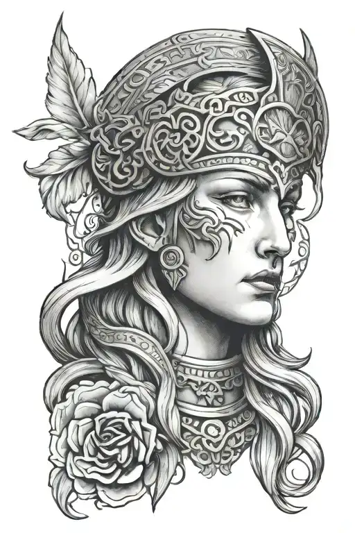 Odin themed greek goddess tattoo design idea