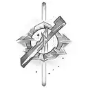 a mountain range embedded with a cross on the forearm tattoo design idea