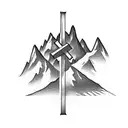 a mountain range embedded with a cross on the forearm tattoo design idea