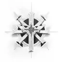 A blackwork tattoo featuring a cross embedded within the intricate details of muscles tattoo design idea