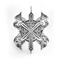 A blackwork tattoo featuring a cross embedded within the intricate details of muscles tattoo design idea