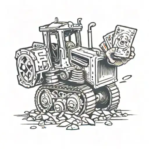 bulldozer pushing rock with blackjack cards tattoo design idea