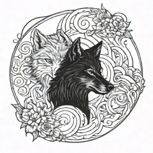 yin and yang wolf tattoo design idea