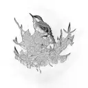 wren in a willow tree tattoo design idea