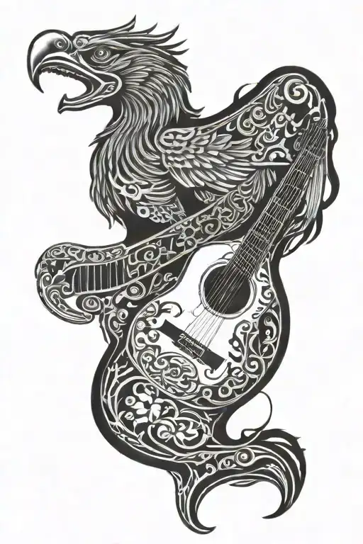 polish eagle Irish harp guitar with a vibrant tattoo design idea