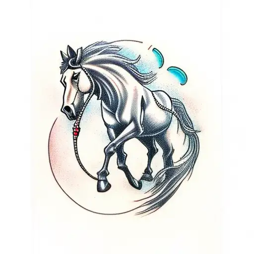 Galloping horse with a skull-shaped saddle tattoo design idea