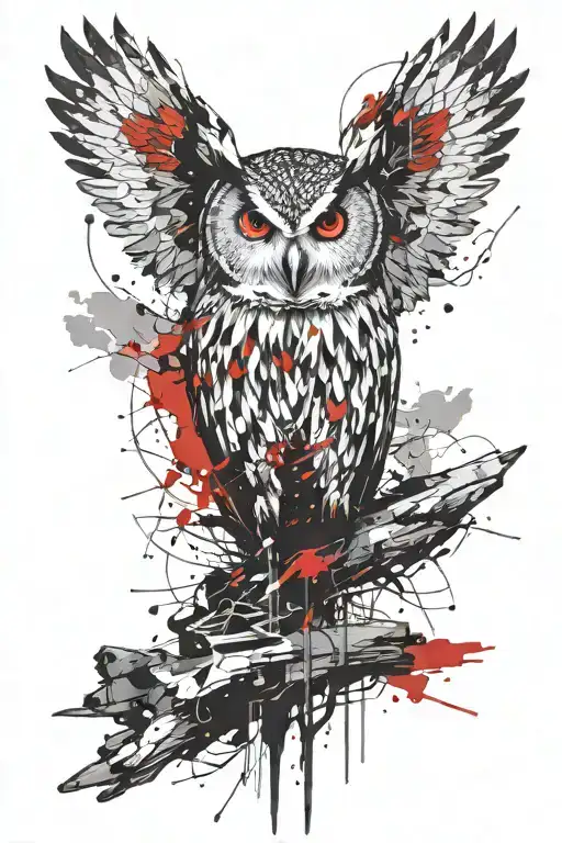 The owl flying and forest landscape tattoo design idea