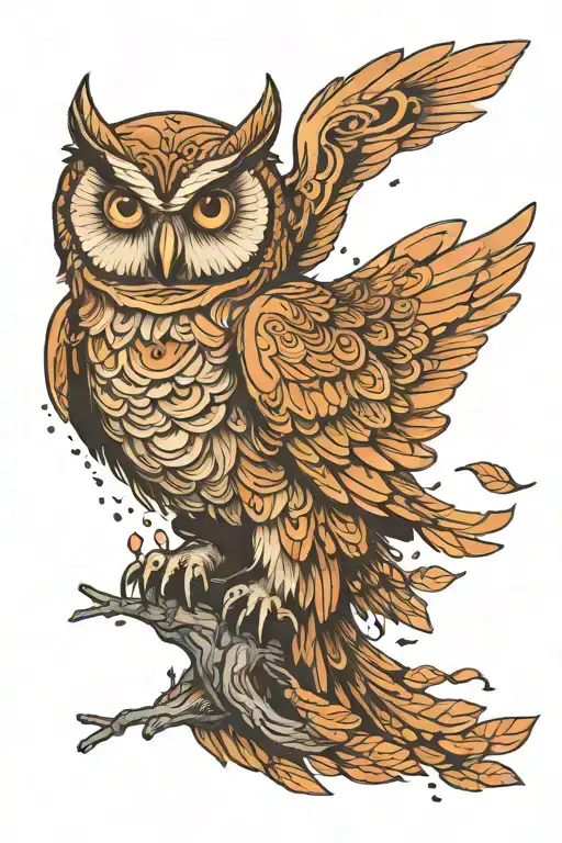 The owl flying and forest  tattoo design idea