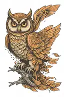 The owl flying and forest  tattoo design idea