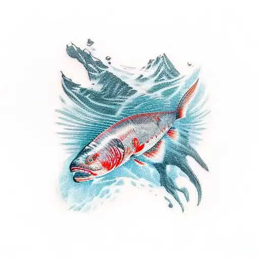 Greenlandic halibut, Cod fish, Red fish, Opilio crap swimming tattoo design idea