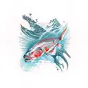 Greenlandic halibut, Cod fish, Red fish, Opilio crap swimming tattoo design idea