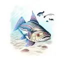 Greenlandic halibut, Cod fish, Red fish, Opilio crap swimming tattoo design idea