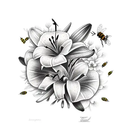 Lily with bee tattoo design idea