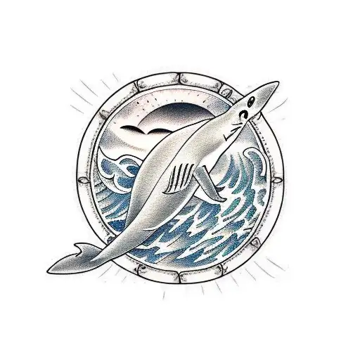 Ocean Wave, shark, turtle, sting ray tattoo design idea