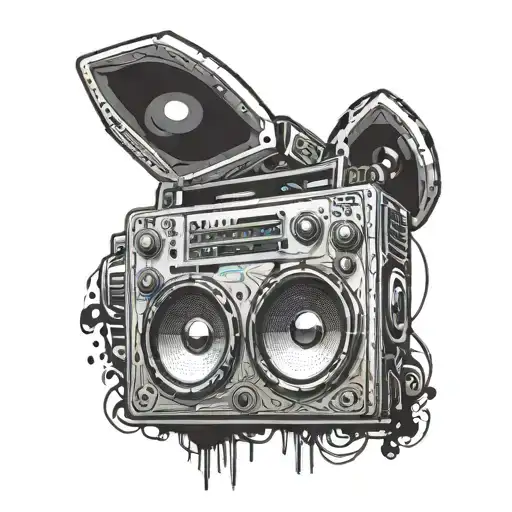 A graffiti-style boombox with intricate patterns and details, symbolizing the rapper's love for music and street culture tattoo design idea