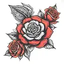 mandela style mixed with a realistic rose. black with rose in deep red tattoo design idea
