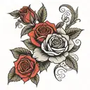 mandela style mixed with a realistic rose. black with rose in deep red tattoo design idea