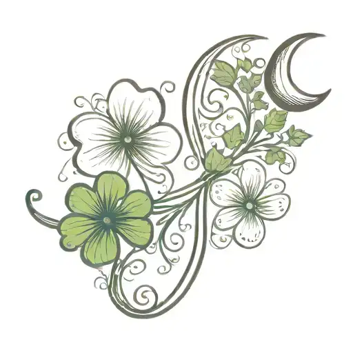 four leaf clover and crescent moon  tattoo design idea