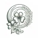 four leaf clover and crescent moon  tattoo design idea