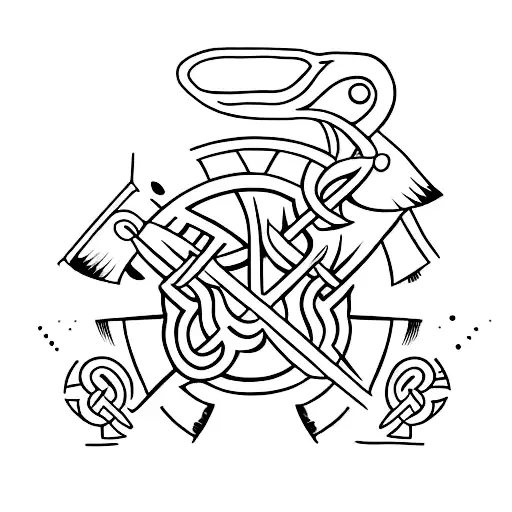 A unique tattoo design featuring a bow hunting scene with a hidden thor hammer motif, blending the client's interests in archery and vikings tattoo design idea