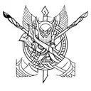 A unique tattoo design featuring a bow hunting scene with a hidden thor hammer motif, blending the client's interests in archery and vikings tattoo design idea