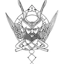 A unique tattoo design featuring a bow hunting scene with a hidden thor hammer motif, blending the client's interests in archery and vikings tattoo design idea