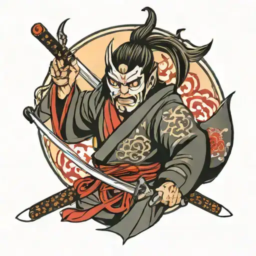 katana with eyes like in anime tattoo design idea