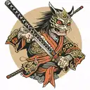 katana with eyes like in anime tattoo design idea