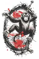 capuchin monkey swinging gracefully, words that read "Let Go Let God" tattoo design idea