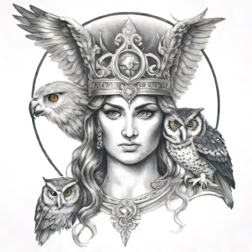 athena greek goddess Athena with owl tattoo design idea