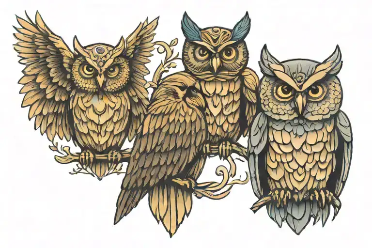 Athena Artemis owl bear  tattoo design idea