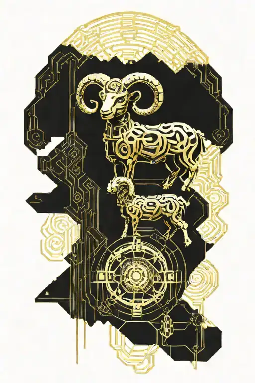gold and motocycle and lamb tattoo design idea