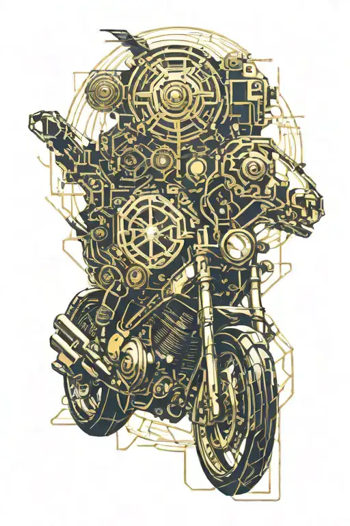 gold and motocycle and lamb tattoo design idea