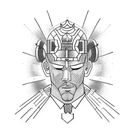 A man who killed himself and became a warrior with the head in his hand tattoo design idea