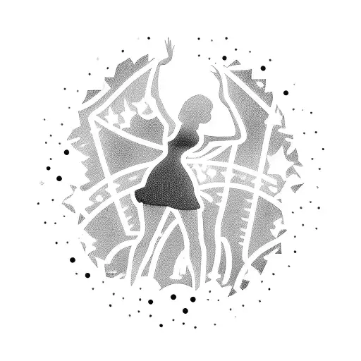 A silhouette of Taylor Swift performing on stage, surrounded by a crowd of adoring fans tattoo design idea