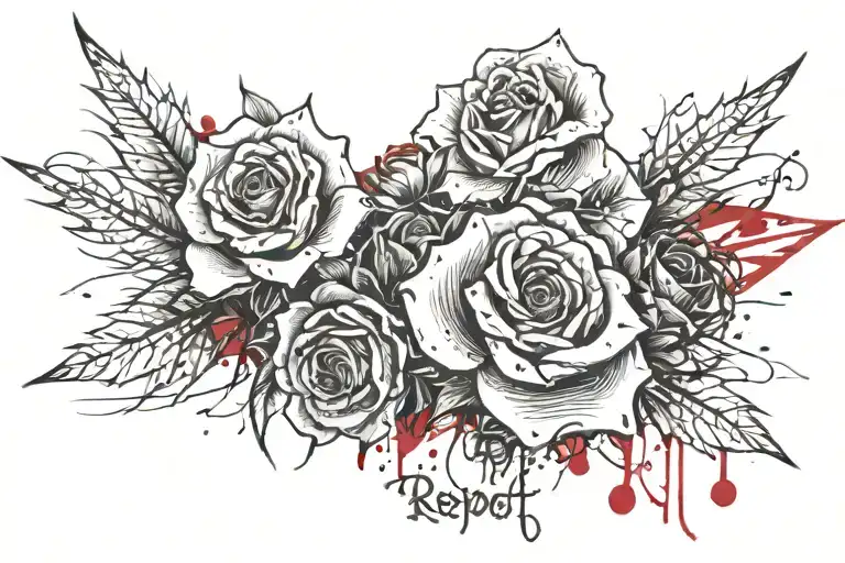 Words: "Respect Loyalty Trust" with roses with thorns surrounding the words.  tattoo design idea