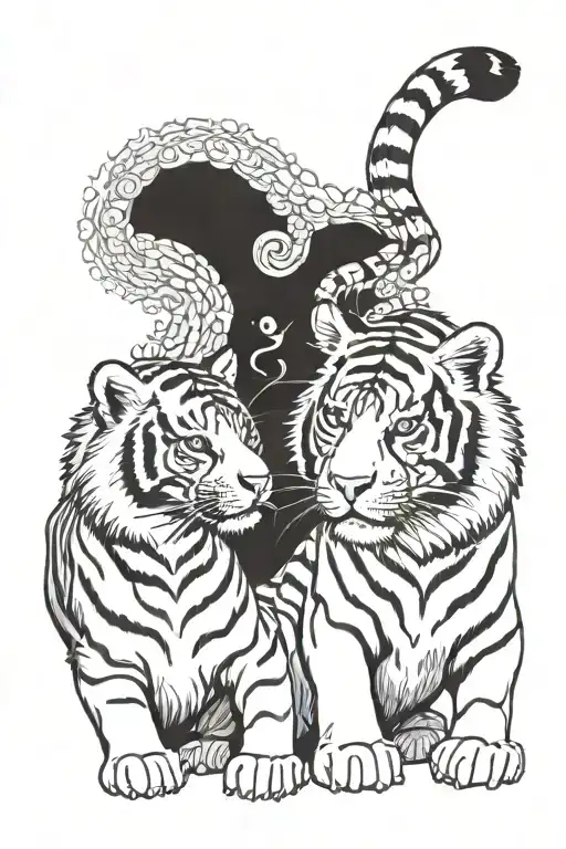2 tigers mom and son black tattoo design idea