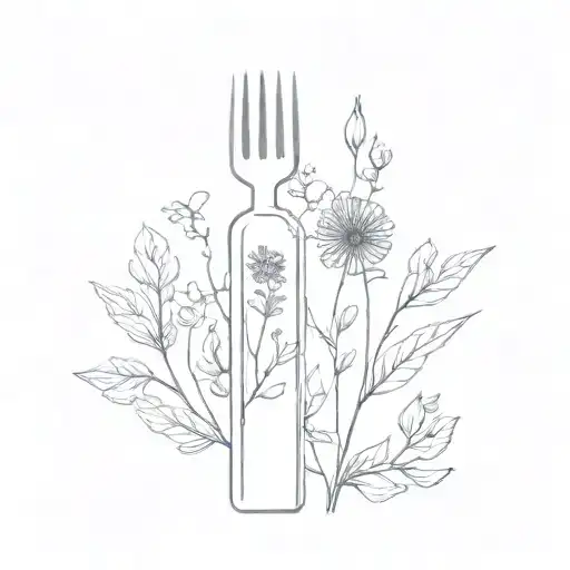 wildflower, silverware, wine bottle tattoo design idea