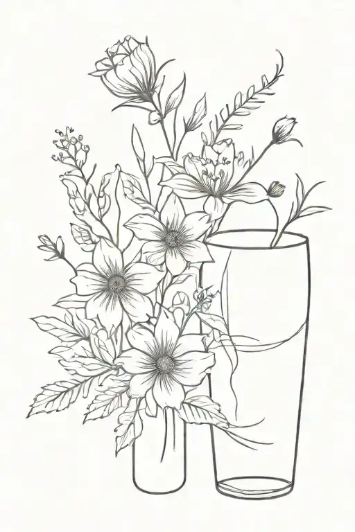 wildflowers, coffee, wine glass, wine bottle tattoo design idea