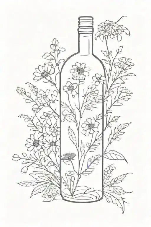 wildflowers wrapped around wine bottle tattoo design idea